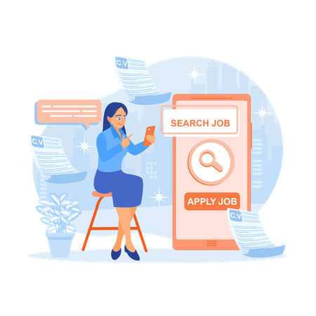 Woman looking for new job work  Illustration