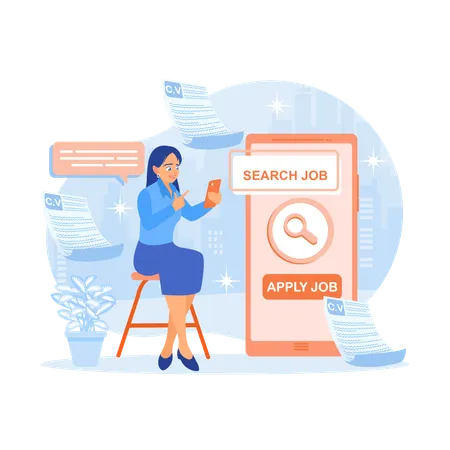 Woman looking for new job work  Illustration