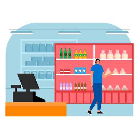 Woman looking for product at supermarket Illustration