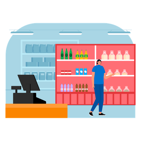 Woman looking for product at supermarket  Illustration