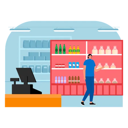 Woman looking for product at supermarket  Illustration