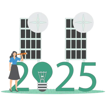 Woman looking for renewable energy vision  Illustration