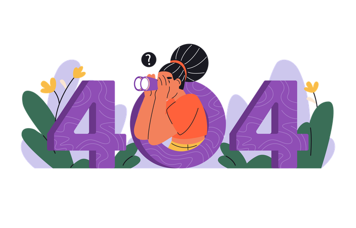 Woman looking for something using binoculars through number 404  Illustration
