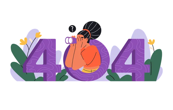 Woman looking for something using binoculars through number 404  Illustration
