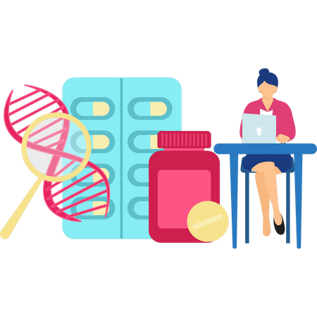Woman looking for supplements on laptop  Illustration