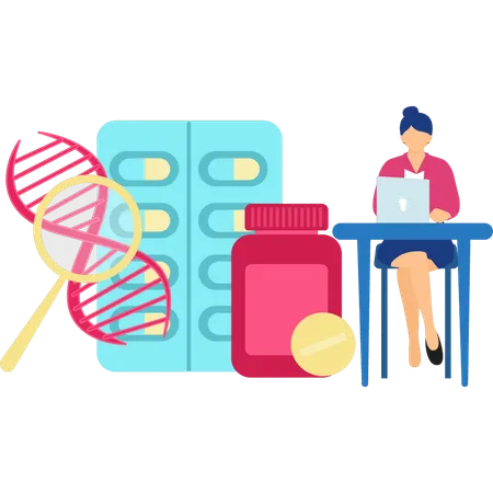 Woman looking for supplements on laptop  Illustration