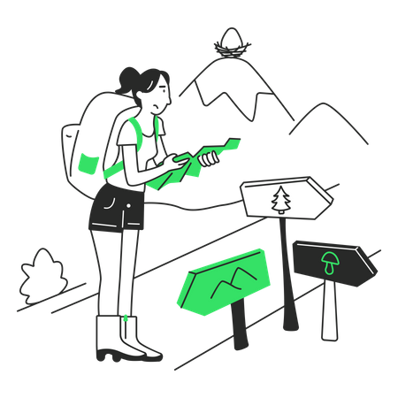 Woman looking for the right route Illustration