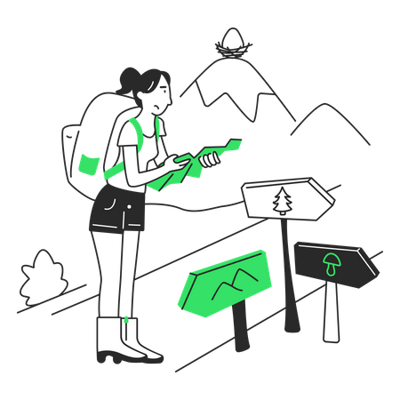 Woman looking for the right route  Illustration