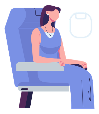 Woman looking from plane window  Illustration