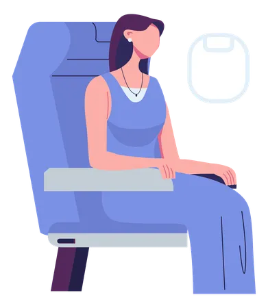 Woman looking from plane window  Illustration