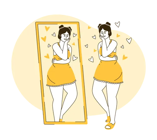 Woman looking in mirror Illustration