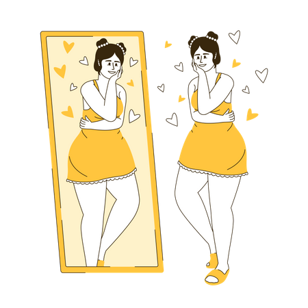 Woman looking in mirror Illustration