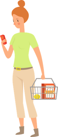 Woman looking in mobile with basket  Illustration