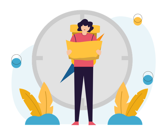 Woman looking into map  Illustration