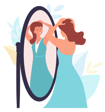 Woman looking into mirror Illustration