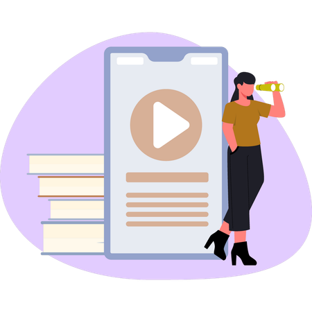 Woman looking learning video online  Illustration