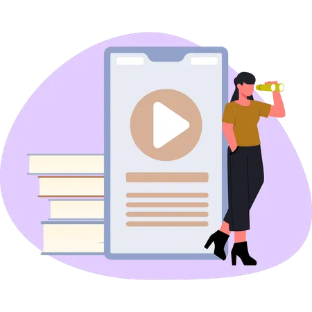 Woman looking learning video online  Illustration