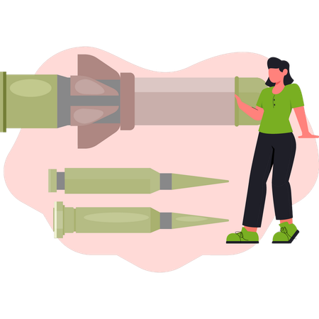 Woman  looking missile bullets  Illustration