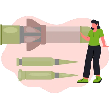 Woman  looking missile bullets  Illustration