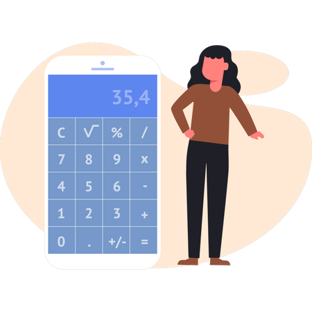 Woman looking  mobile calculator  Illustration