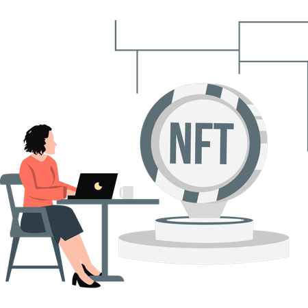 Woman looking NFT networking  Illustration