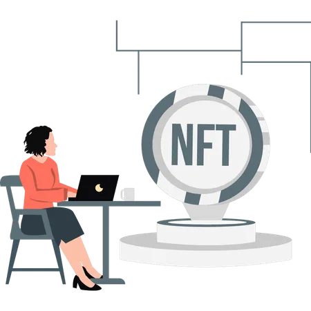 Woman looking NFT networking  Illustration