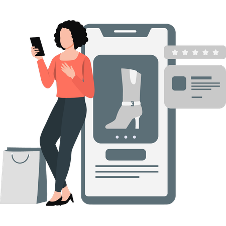 Woman looking online shopping rating  Illustration