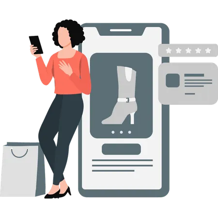 Woman looking online shopping rating  Illustration