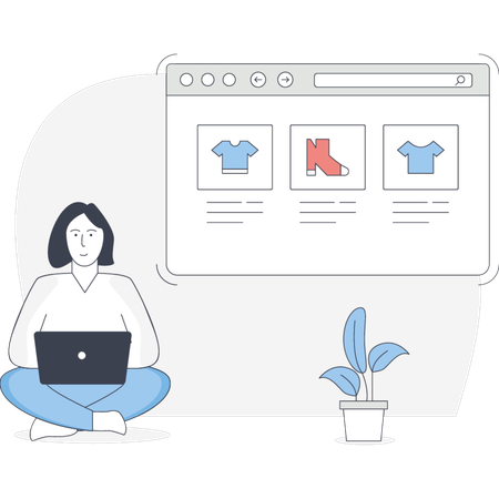 Woman Looking Online Store  Illustration