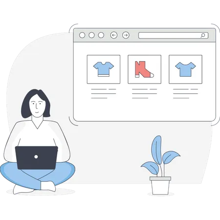 Woman Looking Online Store  Illustration