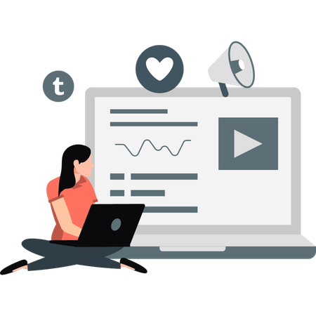 Woman looking online video marketing  Illustration