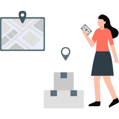 Woman looking order location  Illustration