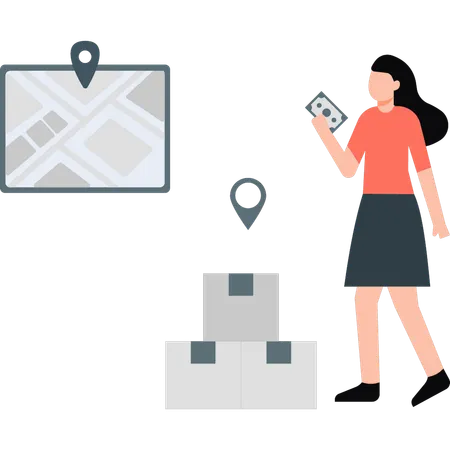 Woman looking order location  Illustration