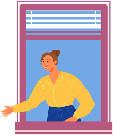 Woman looking out window Illustration