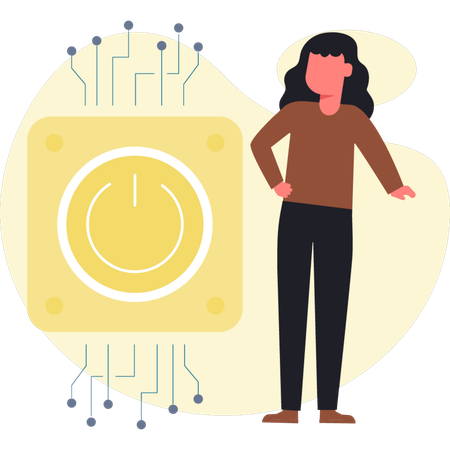 Woman looking power button  Illustration