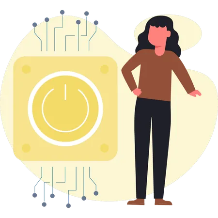 Woman looking power button  Illustration
