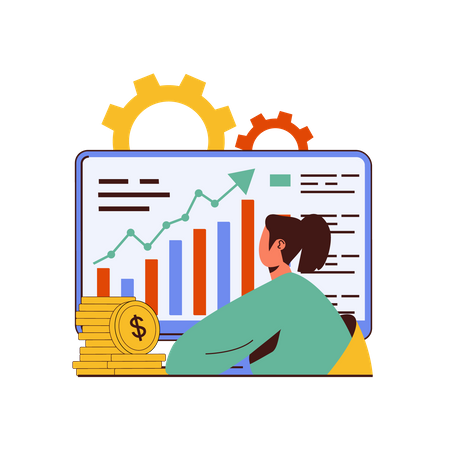 Woman looking sale performance graph  Illustration