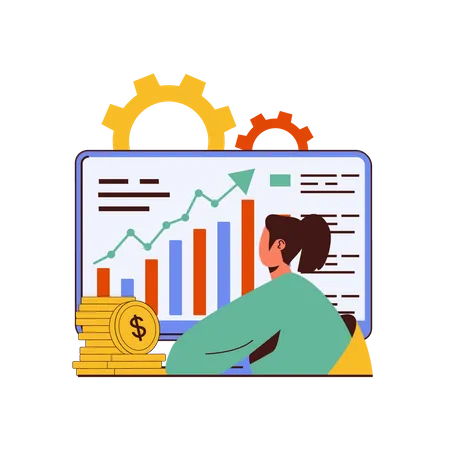 Woman looking sale performance graph  Illustration