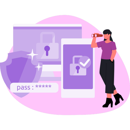 Woman looking security password  Illustration