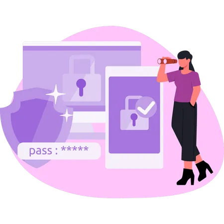 Woman looking security password  Illustration