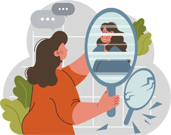 Woman looking self in to mirror  Illustration