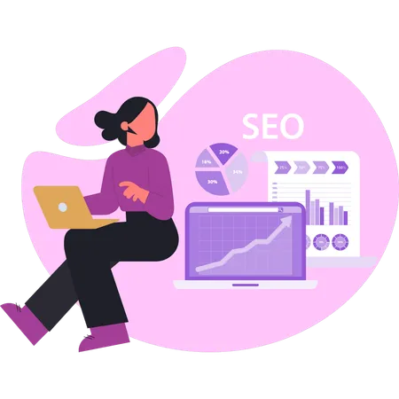 Woman looking SEO management  Illustration