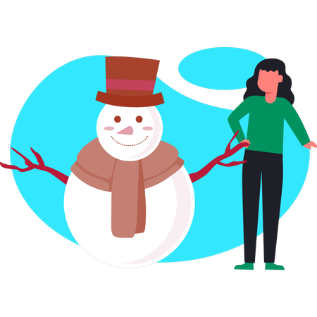 Woman looking snowman hat  Illustration