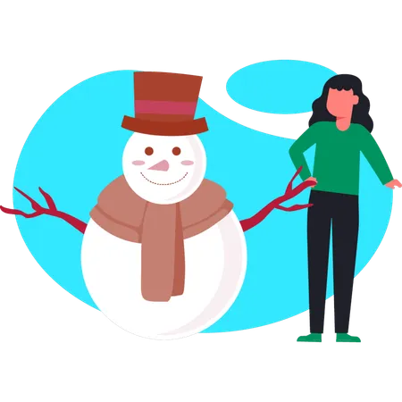 Woman looking snowman hat  Illustration