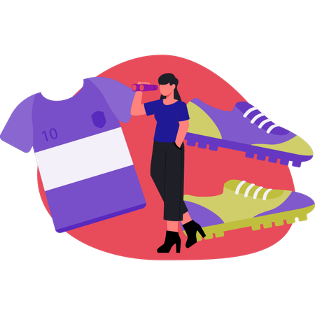 Woman looking soccer shirt by spy glass  Illustration