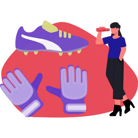 スパイグラスでサッカーシューズを覗く女性  イラスト