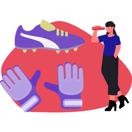 Woman looking soccer shoes by spy glass  Illustration