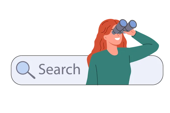 Woman looking thought binocular for search  Illustration