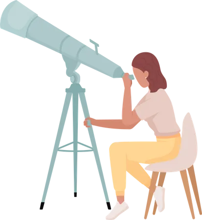 Woman Observing Celestial Bodies Semi Flat Color Vector Character Editable Figure Full Body Person On White Scientific Simple Cartoon Style Illustration For Web Graphic Design And Animation イラスト