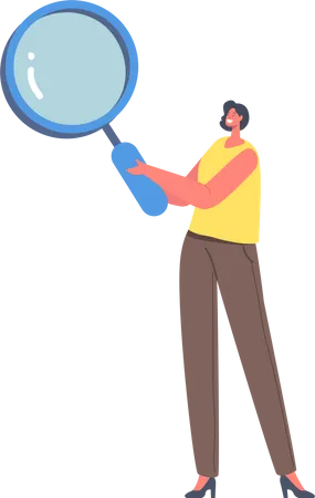 Woman looking through using magnifying glass  Illustration